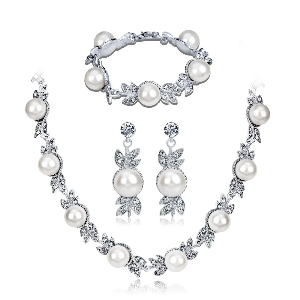 PUSHI accessori da donna unici di lusso Set di gioielli da 3 pezzi abito da sposa collocazione orecchini di perle e collana in lega 86g