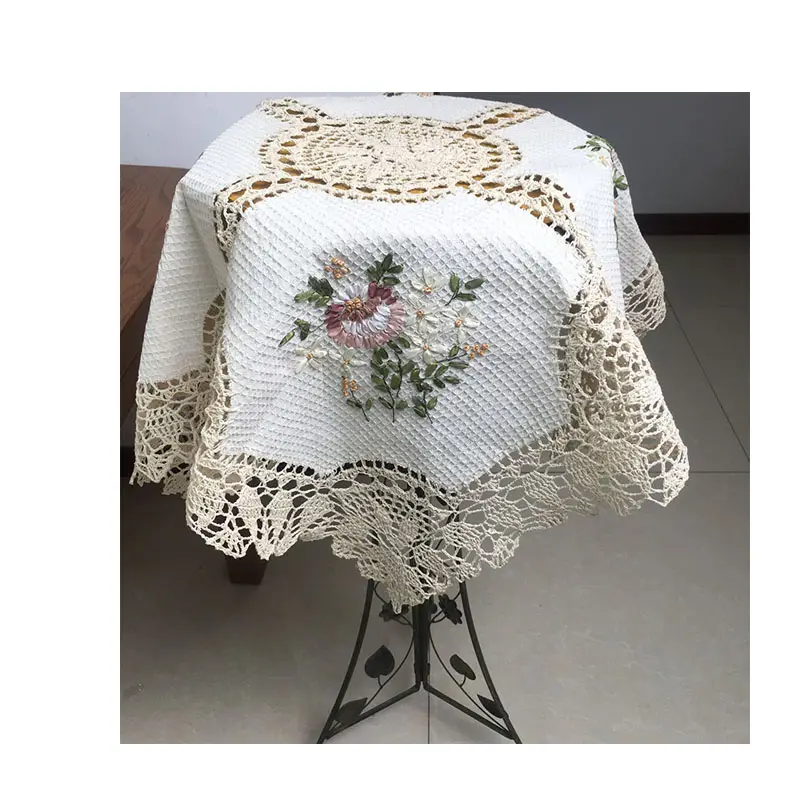 Ronda de lazo hecho a mano ganchillo mantel gratis crochet paño de mesa blanco vintage crochet manteles