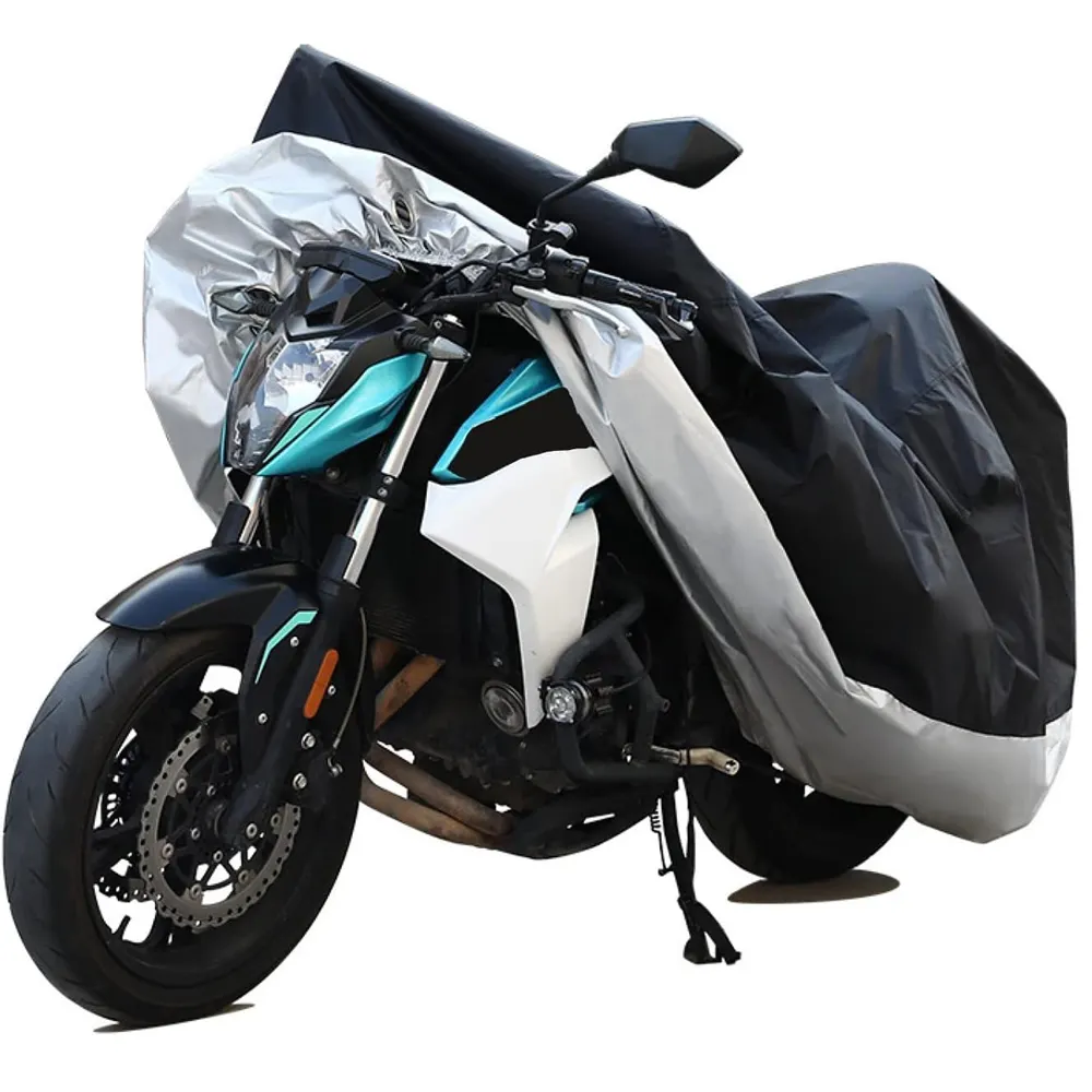 Capa de proteção para motocicleta 190T 210D, durável, à prova d'água, chuva e sol, para uso ao ar livre, com furos de bloqueio, para todas as estações