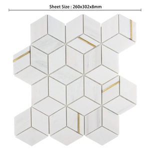 Thiết kế sang trọng màu trắng và vàng không thường xuyên nhà bếp backsplash bằng tia nước đá cẩm thạch Gạch <span class=keywords><strong>Mosaic</strong></span> với kim loại - Product Image 4