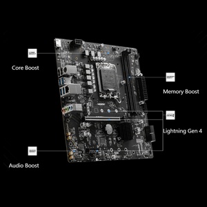 İki DDR5 DIMM yuvasına sahip olan MSI PRO B760M-B LGA 1700 soketi, çift kanallı bellek teknolojisini destekler.