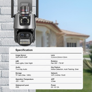 9MP 4K Outdoor CCTV <strong>Security</strong> <strong>Camera</strong> 3 Three Lens Dual Screen ICSee Wireless WiFi PTZ 8X Zoom HD Surveillance IP Network <strong>Camera</strong> - Product Image 2
