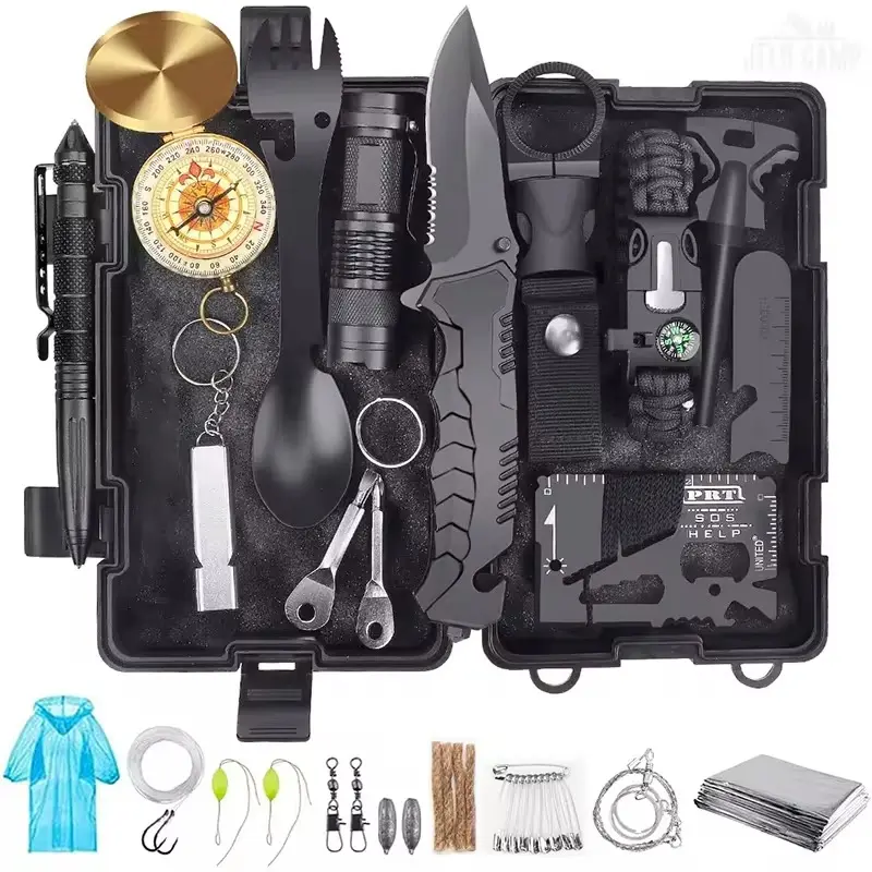 33 en 1 Camping Survival Gear Tool Kits Adventure Road Trip Tactical Essentials Cool Gadgets Randonnée Kits de survie d'urgence