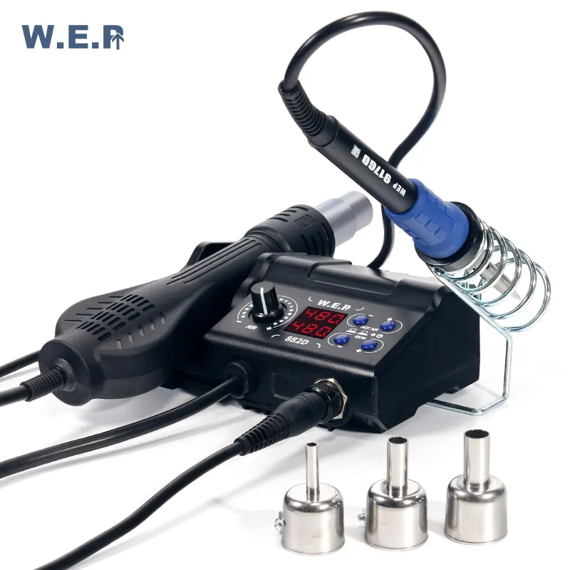 WEP 882D 2 in 1 경량 납땜 인두 60W 뜨거운 공기 재 작업 스테이션 BGA SMD 온도 보정 수면 납땜 스테이션