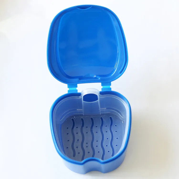 Caja de plástico colorida para dentaduras postizas, soporte para dentaduras con cesta