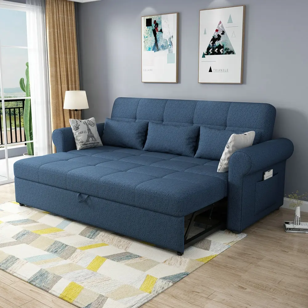 Canapé-lit pliable en tissu transformateur, futon de couleur bleue moderne, livraison gratuite