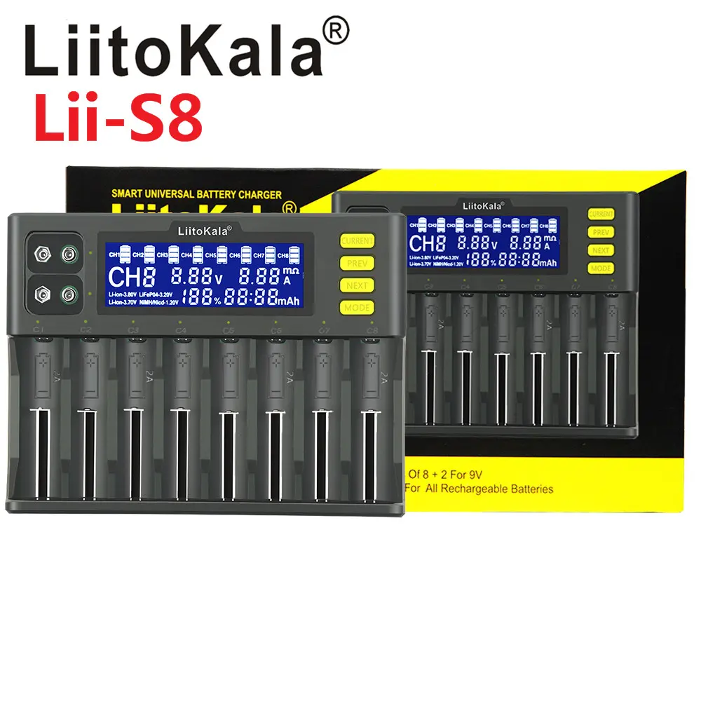 LiitoKala Lii-S8 Multifunktions-Ladegerät mit 8 Steckplätzen für 3,2 V LiFePO4 3,7 V Wiederauf ladbare zylindrische Li-Ionen-Akkus mit Ni-MH/CD