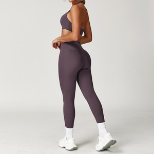 Özel Logo iki parçalı <span class=keywords><strong>Yoga</strong></span> setleri spor kadınlar için elastik Halter yüksek bel tayt spor bisiklet spor giyim spor setleri