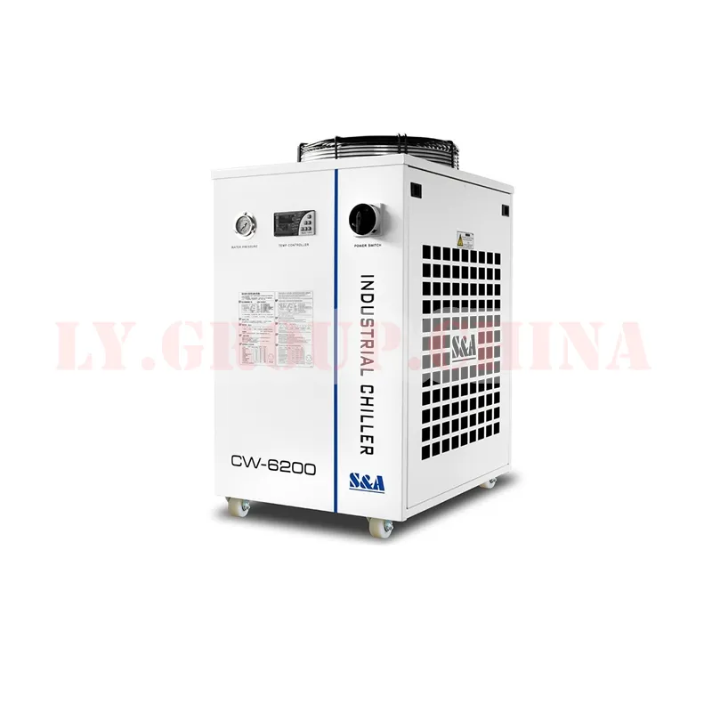 LY hava soğutmalı işlem serin soğutucu S & A CW-6200 serisi CO2 lazer oyma makinesi soğutucu 600W cam tüp CNC mili soğutma