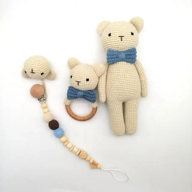 Moda de Crochê de Fios de Algodão Leite OEM Novo Bebê Crochê Amigurumi Mordedor Brinquedos Animal 100% Handmade Malha do Coelho de Coelho de Brinquedo