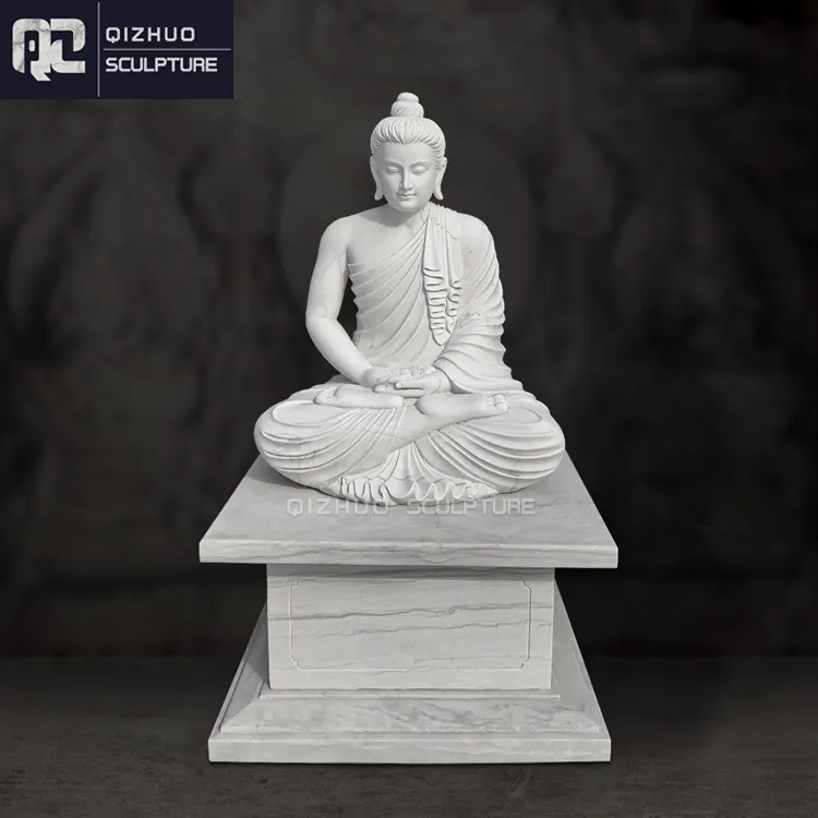 Estatua de mármol blanco religioso tallado en piedra Natural de alta calidad figura escultura de Buda