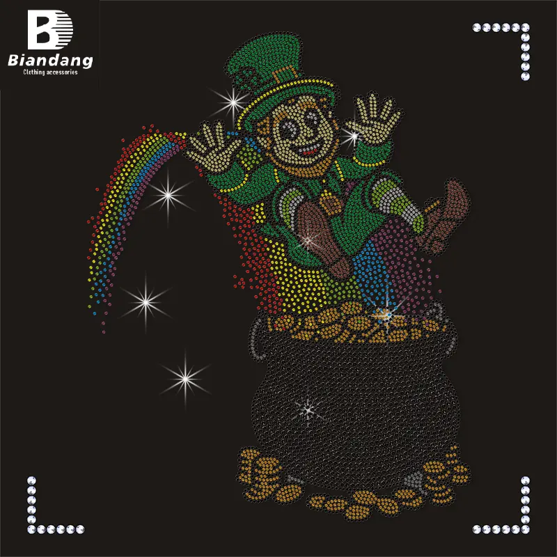 Top Fashion Sparkle Saint Patrick Strass Heat Transfer Design Bling Iron On Strass Hot Fix Strass Motif Designs For Tees