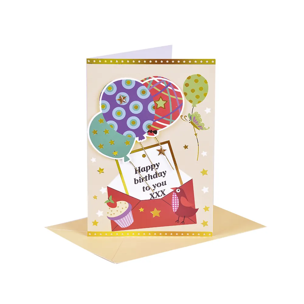 Globo de feliz cumpleaños para niños, tarjeta de felicitación 3D Pop-Up, regalo con sobre