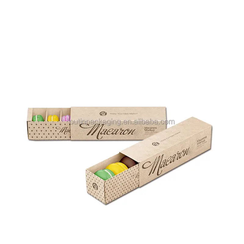 Macaron Cookie Snack Cake Biodegradable Food Packaging Box Square P1 CMYK Recyclable Folders Accept Kraft Cardboard Paper Brown