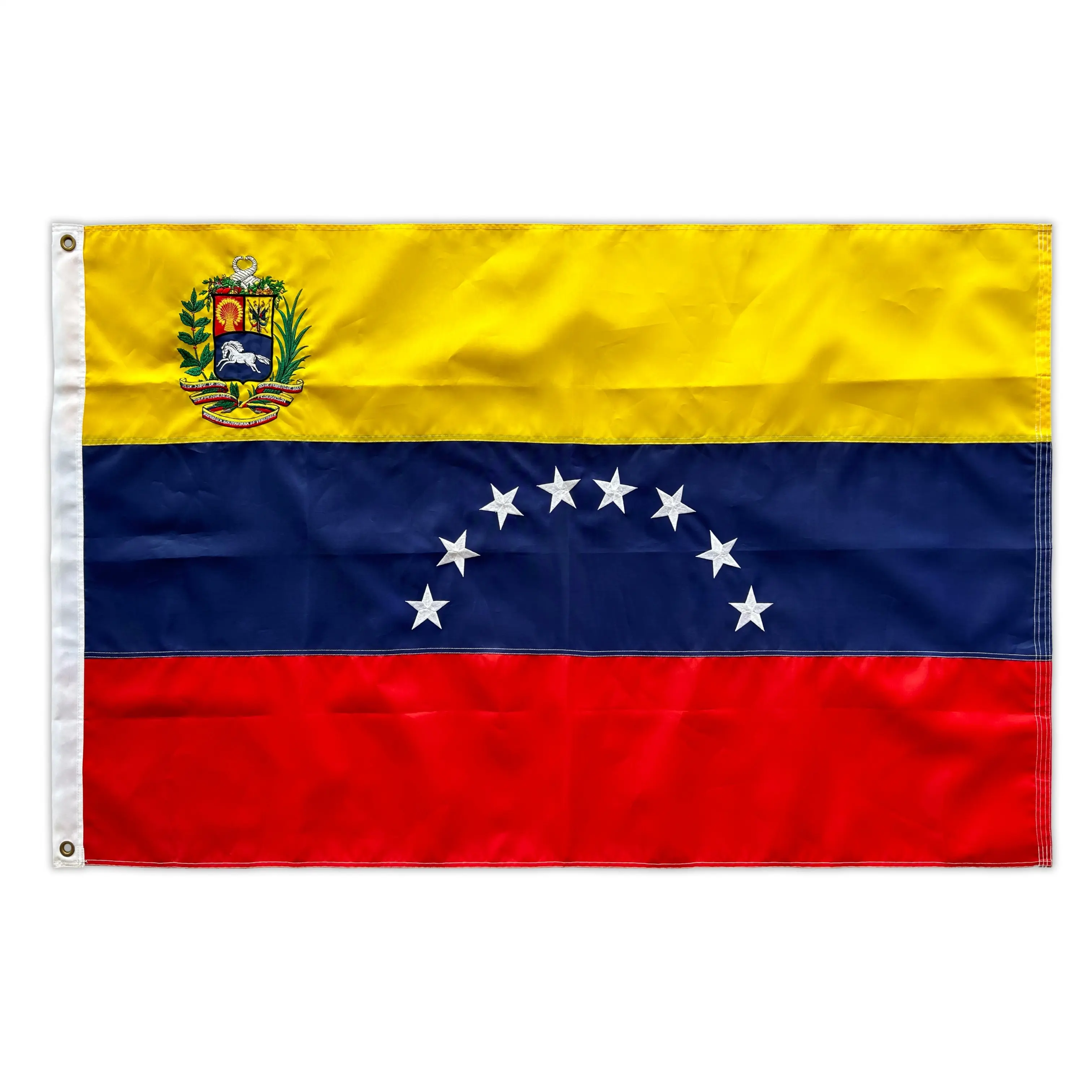 Bandera de Venezuela de poliéster bordado de lujo con ojal de latón, Bandera de nailon bordada de Venezuela y alférez naval