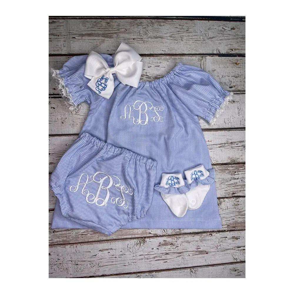 Baby Girls Monogrammed Peasant Dress baby gift set clothes Hairbow 4 piece Summer Baby Clothing Set