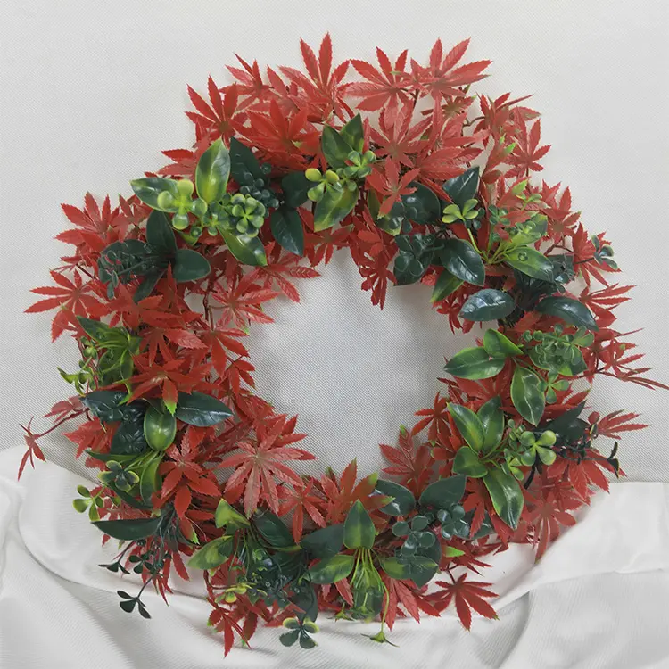 Verde de boj de eucalipto flor artificial de corona de Navidad natural