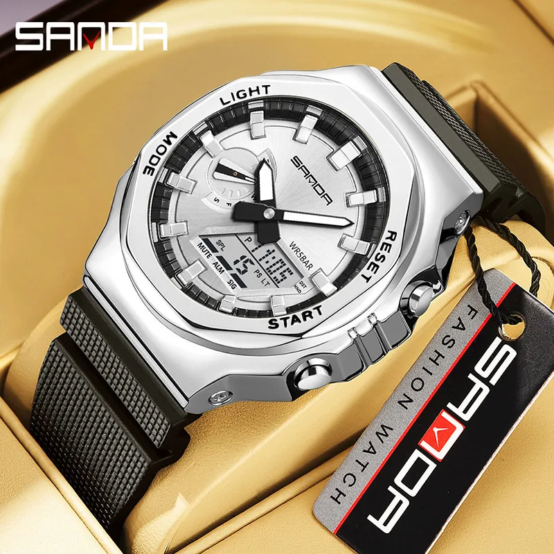 SANDA Top Luxo Masculino LED Digital Relógio Relógios 50M Impermeável Esporte Quartz Watch para Homem Relógio de Pulso Casual G Style 3167