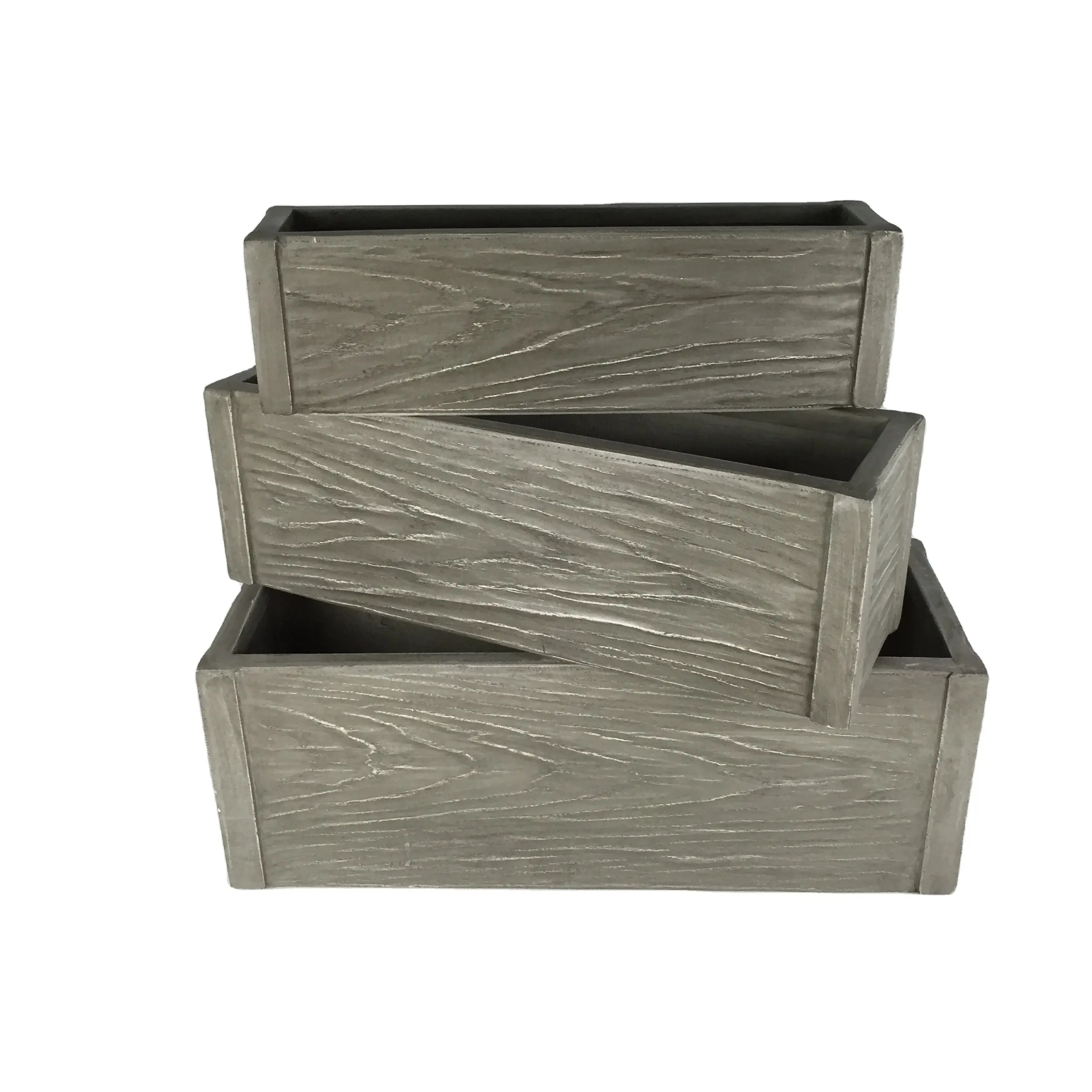 Macetas rectangulares de plata antigua de peso ligero para exteriores, caja de plantas de cemento de hormigón de estilo moderno para decoraciones de jardín 2024