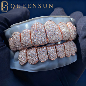 יוקרה ורד זהב moissanite יהלום grillz להגדיר תובל באופן מלא את שיניים היפ הופ מותאם אישית לגברים נשים עם vvs נצנוץ - Product Image 6
