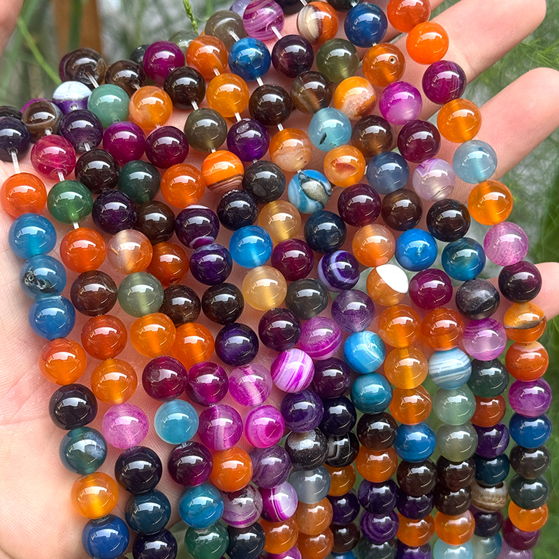 Perles d'agate à bandes colorées