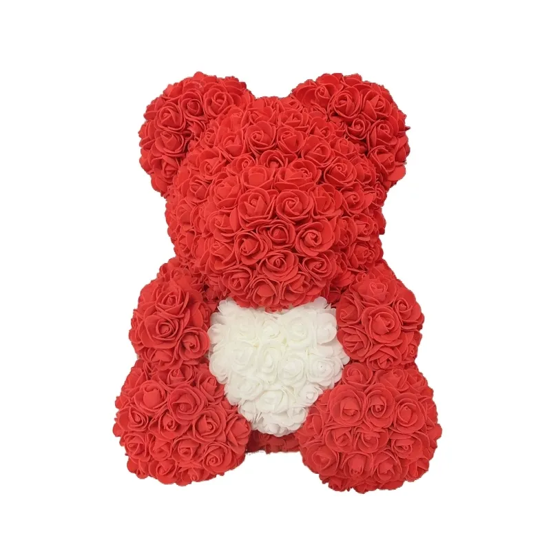 Oso de peluche de flores artificiales de PE, Rosa grande, 25/40/70cm, con caja de regalo, día de la madre, 2021