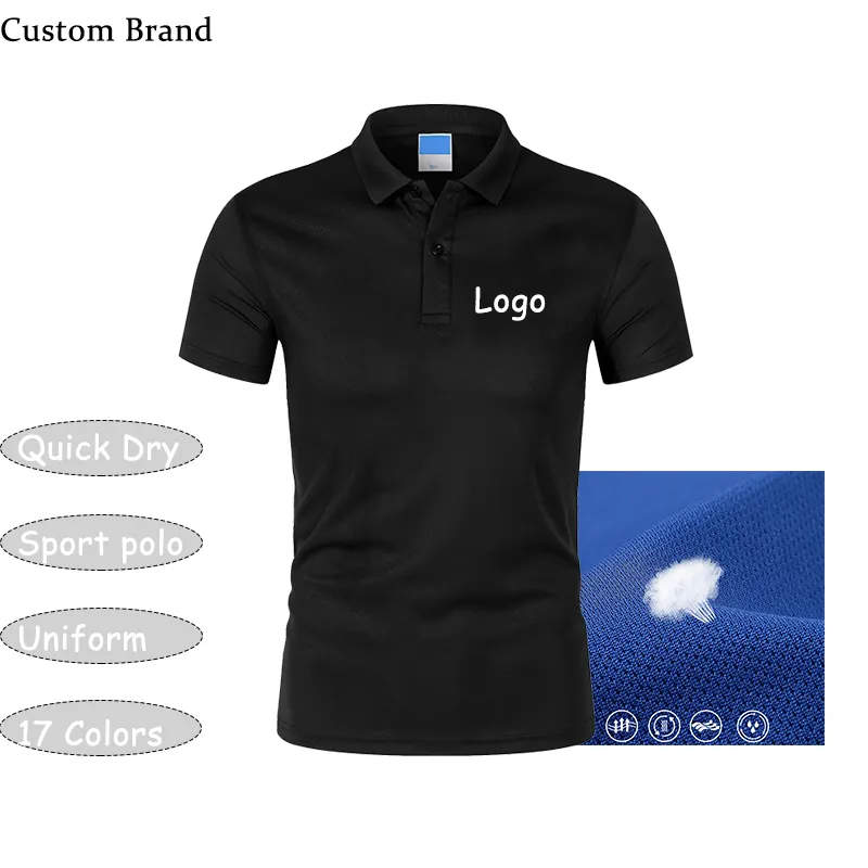 Polo personnalisé 100% Polyester à séchage rapide Logo personnalisé brodé Sport Golf uniforme de travail Polo unisexe
