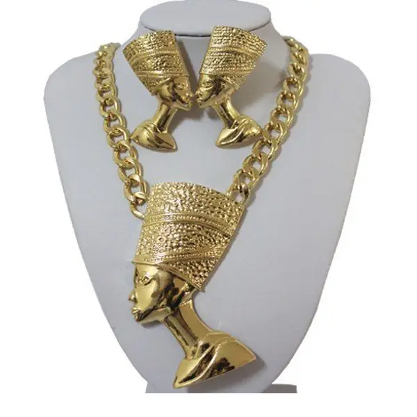 Colar nobre do faraó egípcio símbolo do poder retrô, esculpido, conjunto de joias de ouro, rainha egípcia, nefertiti, pingente de colar para mulheres