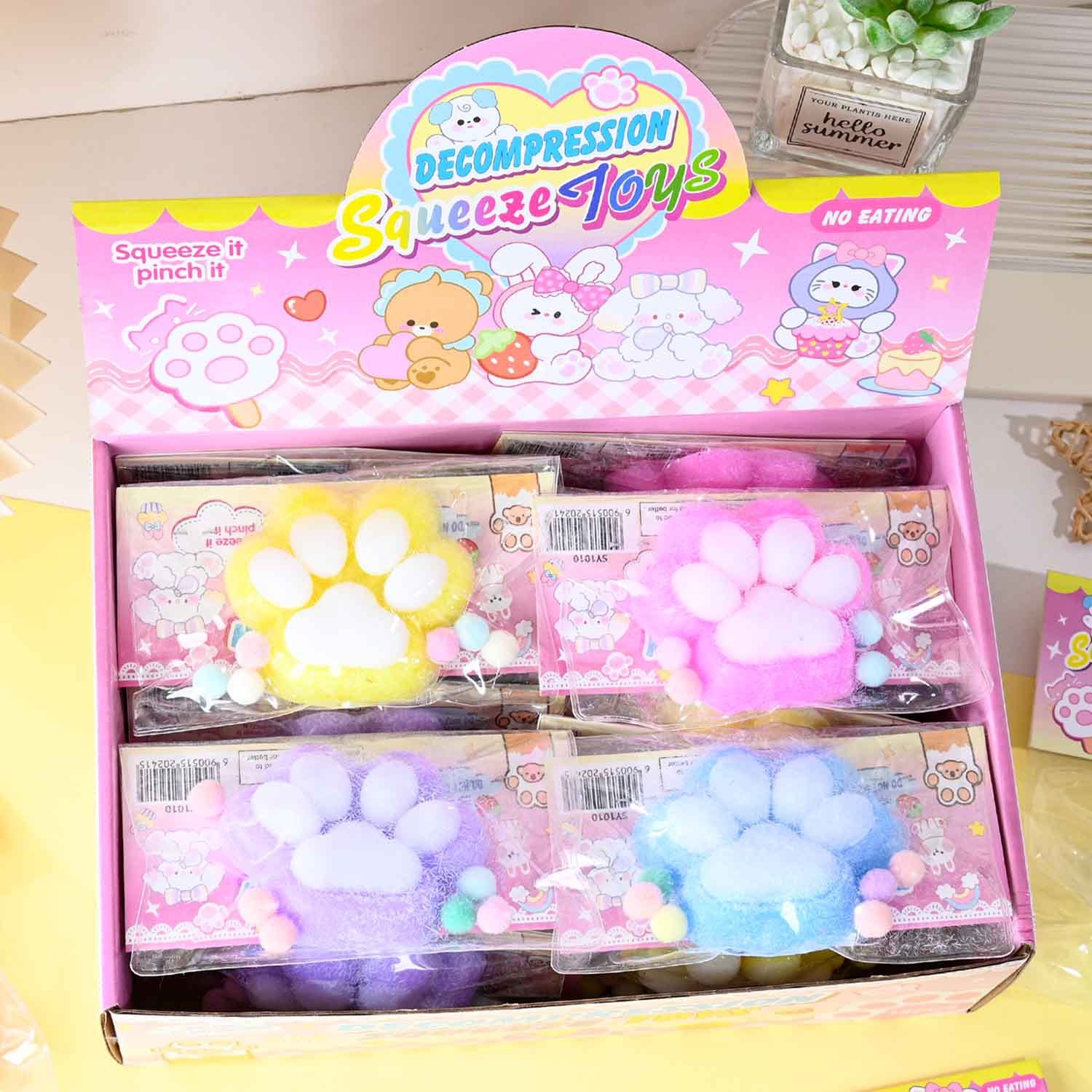 Colorful plush cat paw 75x65mm, 55g, 4-color mixed hair, 12 boxe