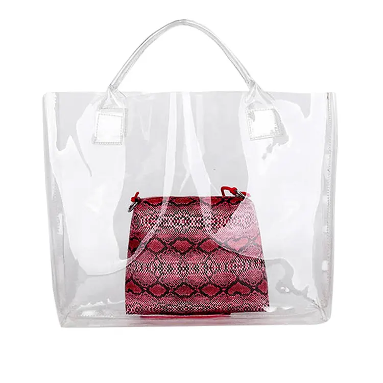 Özelleştirilmiş kadınlar yüksek dereceli makyaj çantası logo tasarım şeffaf pvc alışveriş çantası