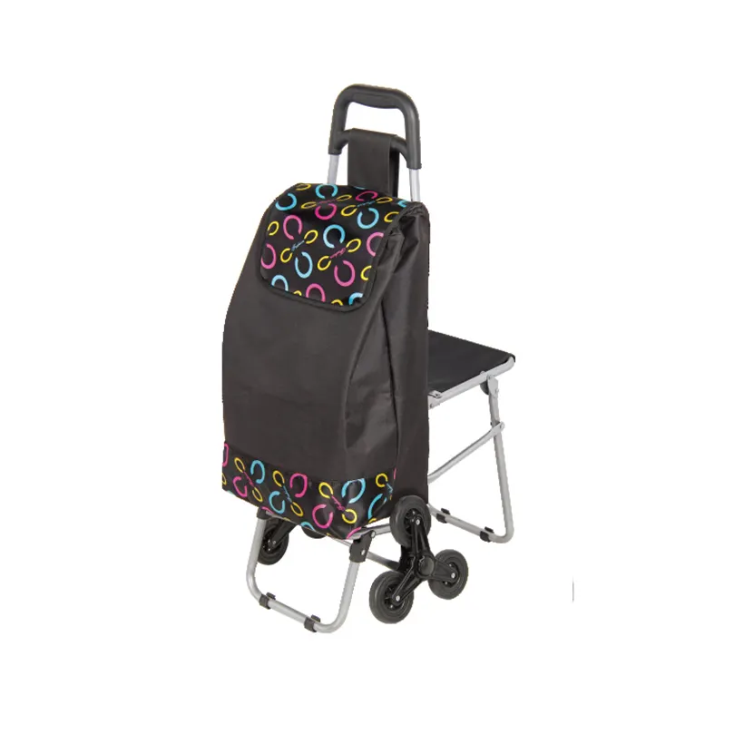 Carrito de compras portátil con ruedas de escalada, impermeable, plegable, para comida, para supermercado, con silla