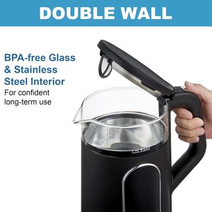 Hervidor eléctrico blanco de 1,7 L, tetera hirviendo de vidrio sin BPA, Control de temperatura inalámbrico, 4 programas de calefacción preestablecidos, Té doméstico - Product Image 6