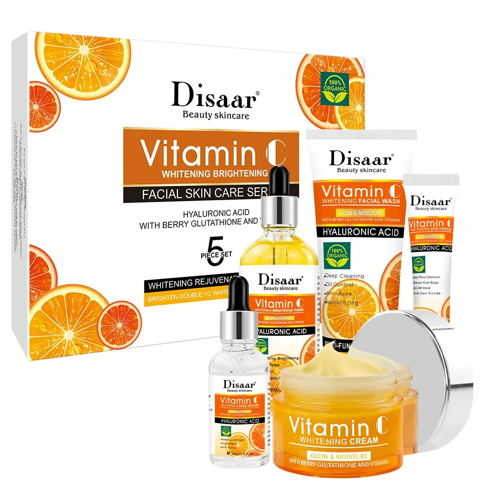 Disaar conjunto de 5 peças de vitamina c, kit de clareamento e cuidados com a pele, orgânico 100% sort