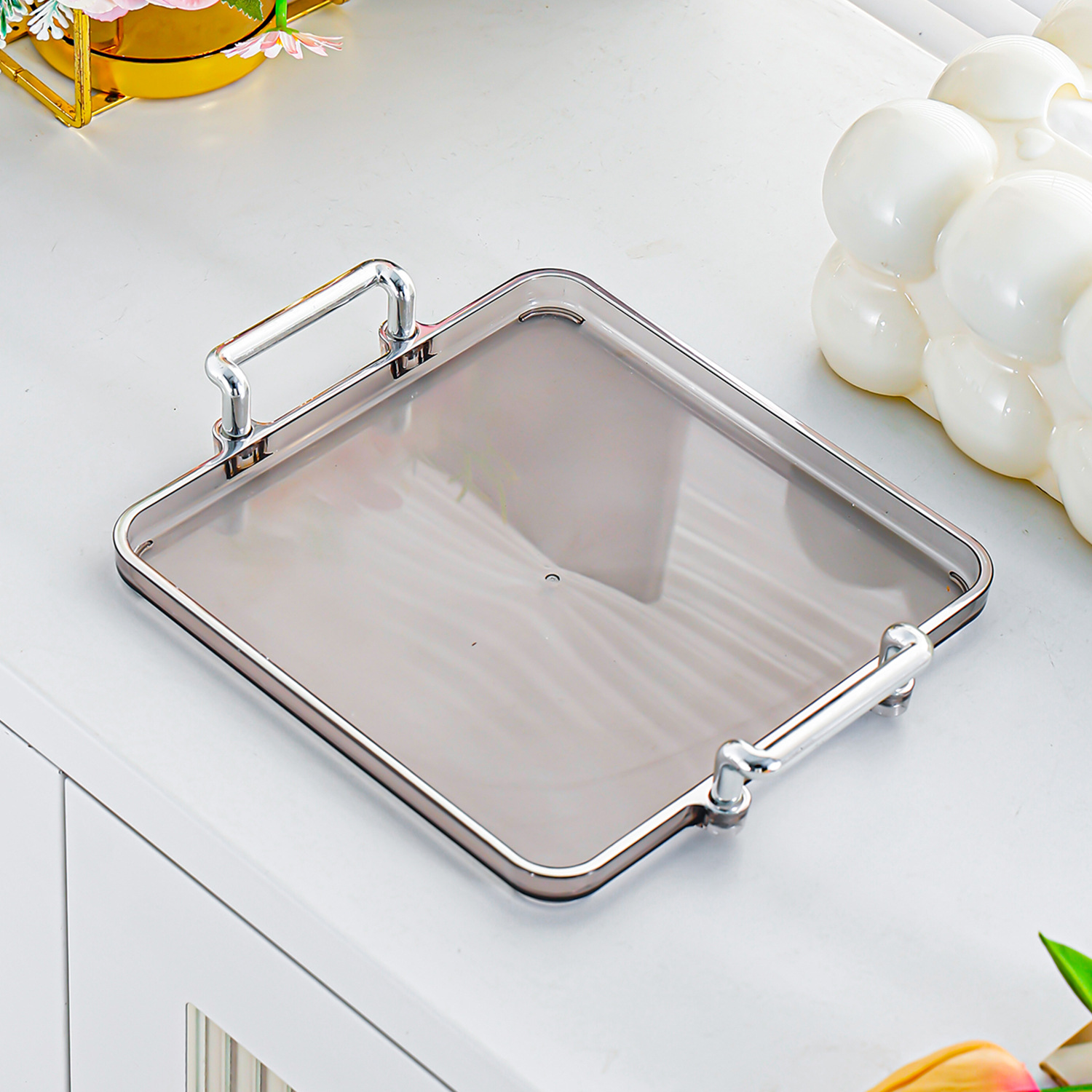 Ash Silver Long Tray - 4 Compartments