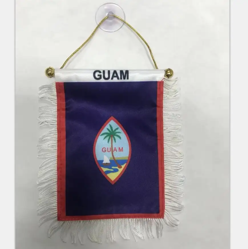 Di alta qualità a buon mercato personalizzato raso GUAM bandiera gagliardetto con ventosa per auto specchietto retrovisore e decorazione domestica
