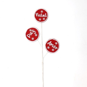 人造圆毡雪花图案采摘圣诞出生装饰红色茎高品质 - Product Image 3