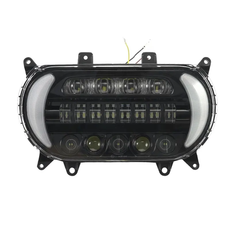 Faro frontal LED negro Moto de alto brillo con haz alto/bajo para Harley 14 + Road Glide