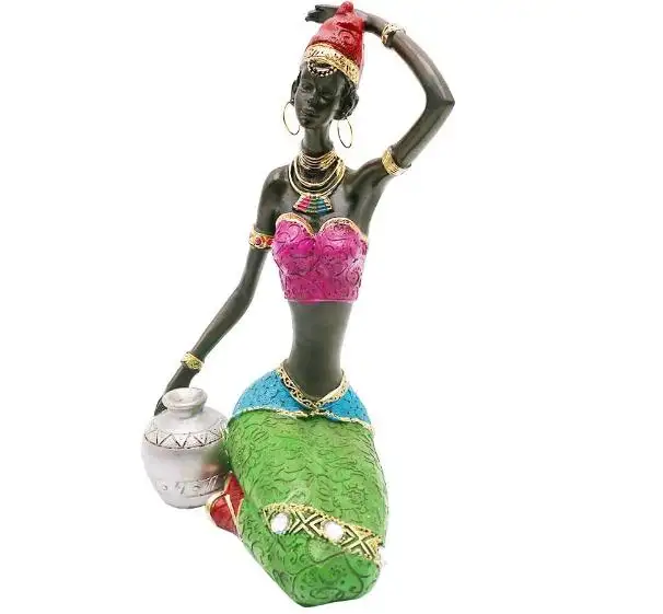 7.5 "Afrikaanse Sculptuur Zwarte Vrouwen Figuur Meisjes Exotische Tribal Lady Decor Collectible Art Decoratieve Thuis Vintage