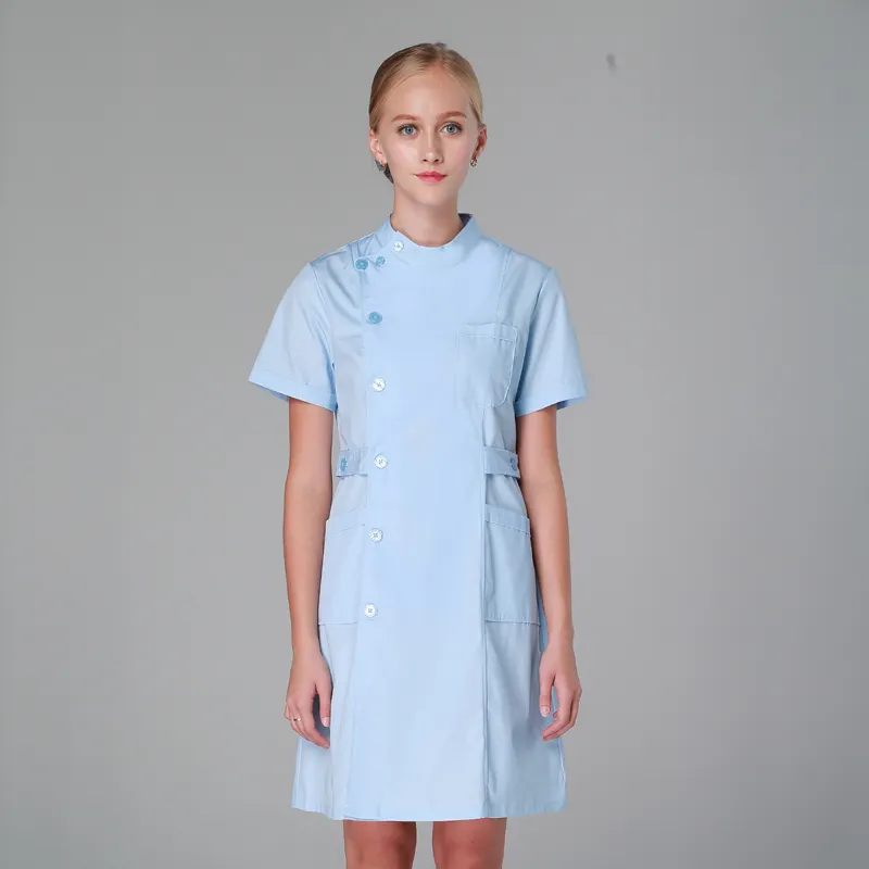 Novo Design de Moda Fotos Personalizado Uniformes Médicos Esfrega Enfermeiros Uniforme Vestido de manga curta