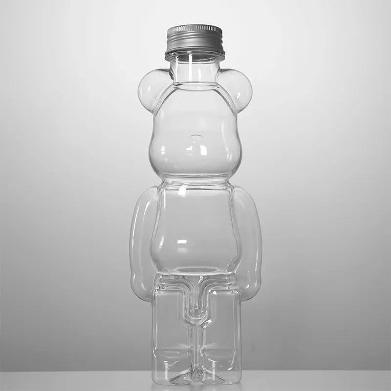 PET usa e getta trasparente imballaggio creativo bevanda succo unico Robot di plastica teschio a forma di orso bottiglia per bevande tazze per orsi carini