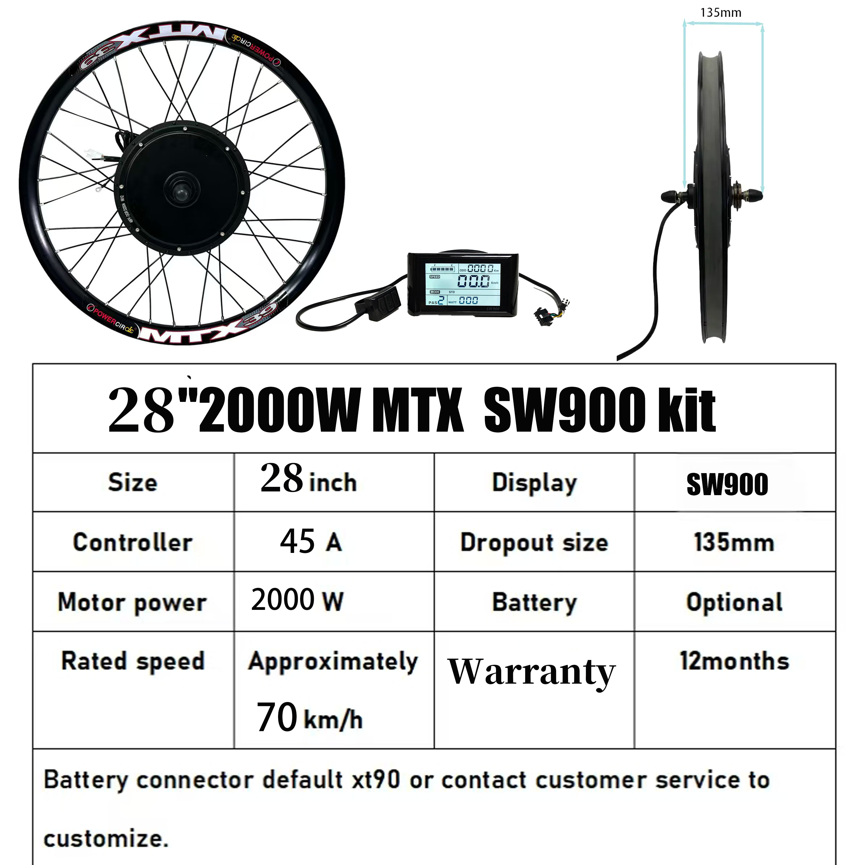 Kit moteur 28 pouces 3000W 72V SW900