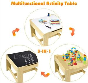 3-in-1子供用家具セット両面デスクトップテーブルと椅子収納引き出し付き幼児用プレイルームアクティビティ - Product Image 4