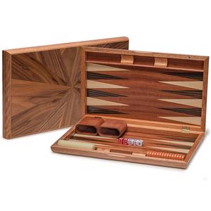Wood BackgammonボードゲームSet-Walnut Inlay - Brown Wooden Boardバックギャモンチップとカップ - Product Image 1