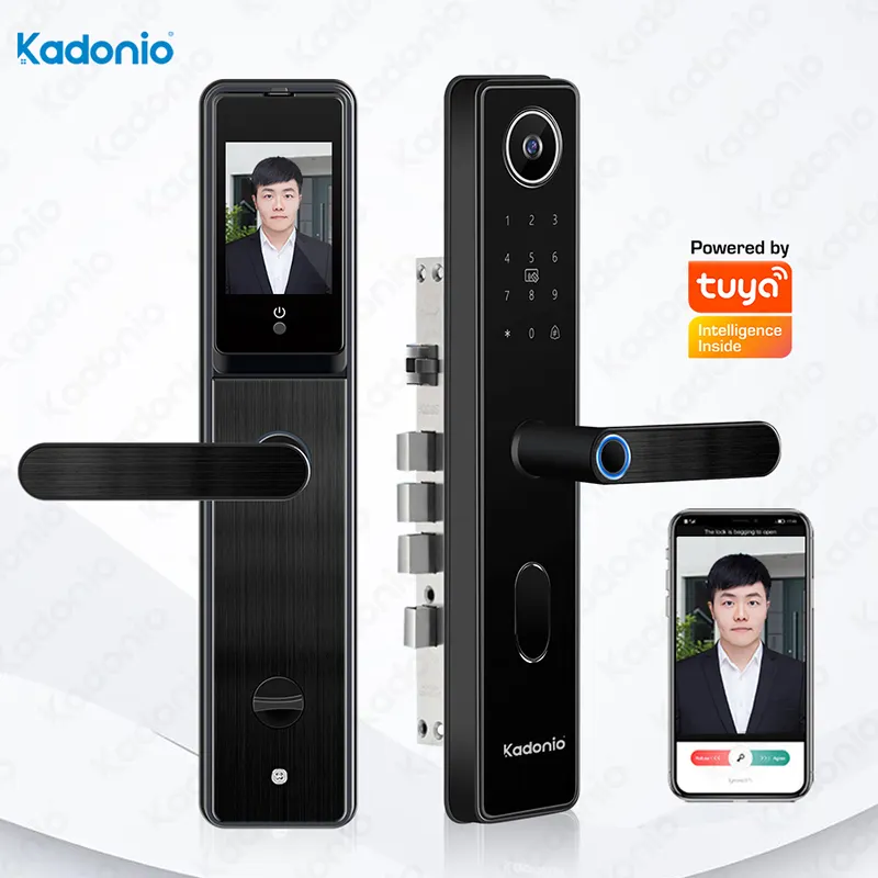 Kadonio dahili ekran uzaktan kamera ile Tuya WiFi dijital elektronik akıllı kapı kilidi kilidini