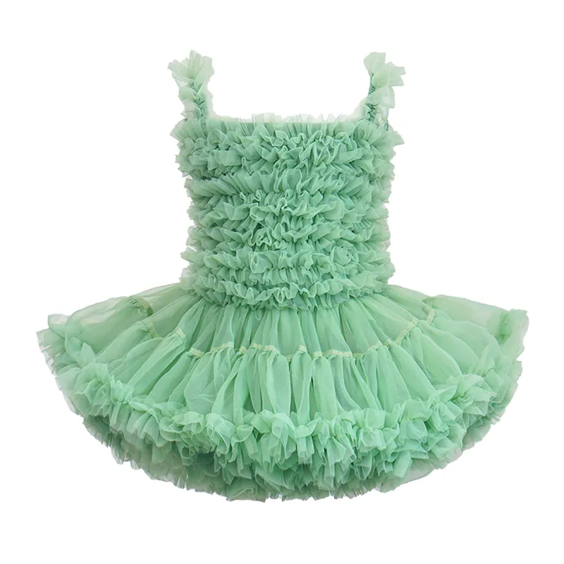 Bestseller Kinder kleidung Süß und süß Einfarbig grün Slip Kleid Prinzessin Kleid Tutu Kleid für den täglichen Gebrauch