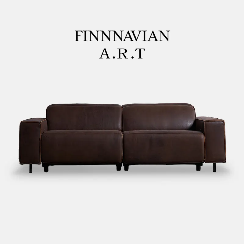 FINNNAVIANART Sofá de alta qualidade marrom para sala de estar estofado em material de couro industrial sofá de estilo moderno 2 lugares