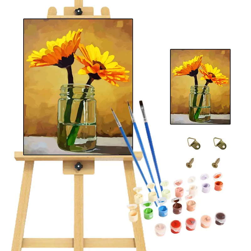 Painting by Numbers 40x50cm Oil Canvas DIY Paint by Numbers Sunflowers in Glass Bottle