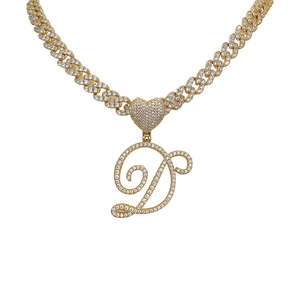 In Stock New Heart Bail 26 Alphabet Cursive Script Initial Letter Necklace With Iced Out Bling Cuban Link <strong>Chain</strong> 18&quot; - Product Image 6