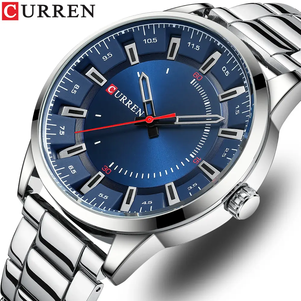 CURREN 8406 Men Watch Luxury Stainless Steel Band 45mm Dial 3ATM Water Resistant Quartz Watches for Men Simple Dial Wristwatches