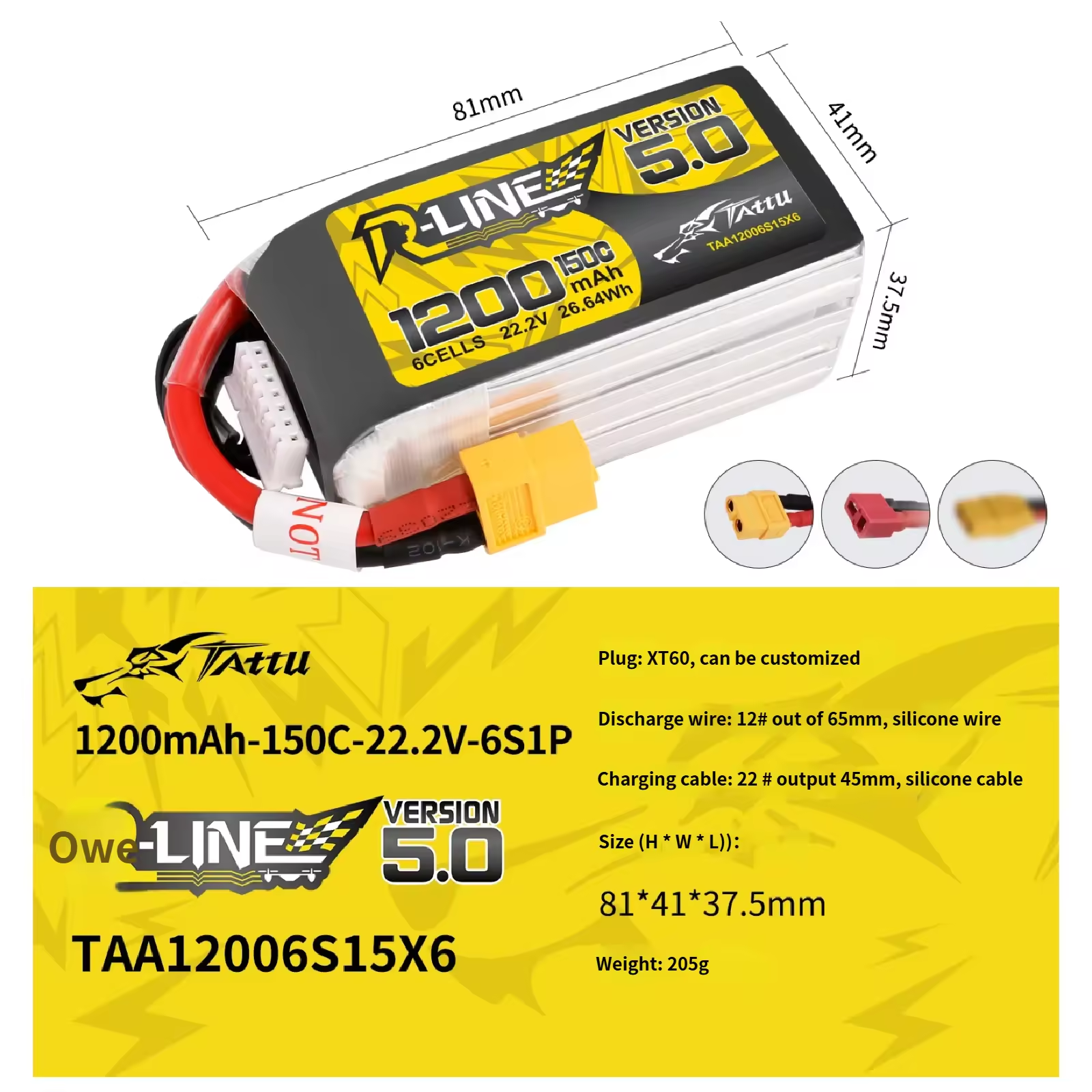 1200mAh-150C-22.2V-6S1P-XT60